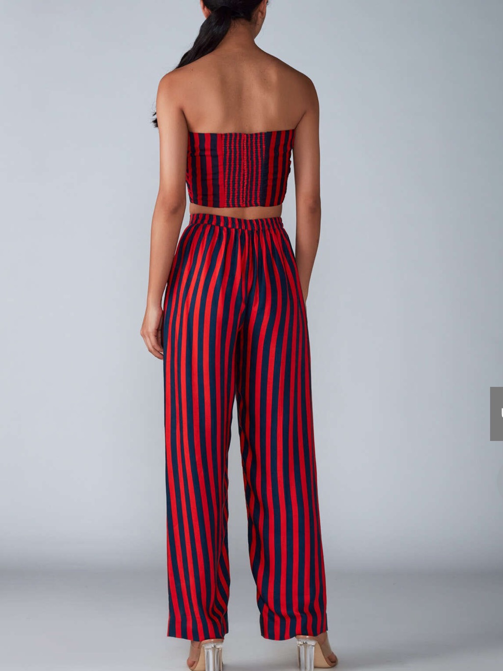 Saaksha & Kinni Red And Navy Striped Bustier And Pant Set